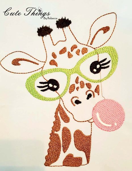 Bubblegum Giraffe DIGITAL Embroidery File, 4x4, 5x7, 6x10, 7x12,