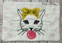 Bubblegum Cat Mug Rug, Snack Mat  DIGITAL Embroidery File 5x7, 6x10