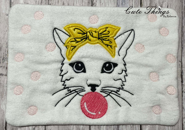 Bubblegum Cat Mug Rug, Snack Mat  DIGITAL Embroidery File 5x7, 6x10