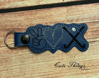 Peace Love Field Hockey DIGITAL Embroidery File, In The Hoop Key fob, Snap tab, Keychain, Bag Tag