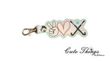 Peace Love Field Hockey DIGITAL Embroidery File, In The Hoop Key fob, Snap tab, Keychain, Bag Tag