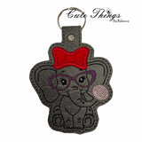 Bubblegum Elephant Applique Bow DIGITAL Embroidery File, In The Hoop Key fob, Snap tab, Keychain, Bag Tag