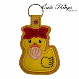 Bubblegum Side Facing Duck Applique DIGITAL Embroidery File, In The Hoop Key fob, Snap tab, Keychain, Bag Tag