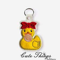 Bubblegum Side Facing Duck Applique DIGITAL Embroidery File, In The Hoop Key fob, Snap tab, Keychain, Bag Tag