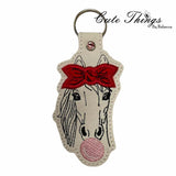 Bubblegum Horse Applique Bow DIGITAL Embroidery File, In The Hoop Key fob, Snap tab, Keychain, Bag Tag