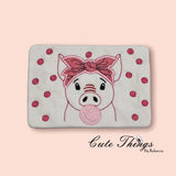 Bubblegum Pig Applique Bow Mug Rug, Snack Mat  DIGITAL Embroidery File, In The Hoop 5x7, 6x10