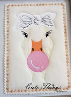 Bubblegum Goose Applique Bow DIGITAL Embroidery File, 4x4, 5x7, 6x10, 7x12,