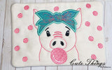 Bubblegum Pig Applique Bow Mug Rug, Snack Mat  DIGITAL Embroidery File, In The Hoop 5x7, 6x10