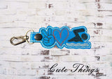 Peace Love Swimming DIGITAL Embroidery File, In The Hoop Key fob, Snap tab, Keychain, Bag Tag