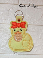 Bubblegum Side Facing Duck Applique DIGITAL Embroidery File, In The Hoop Key fob, Snap tab, Keychain, Bag Tag