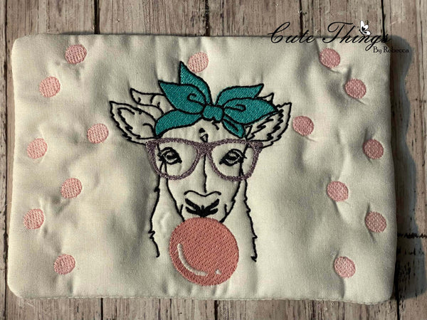 Bubblegum Goat Mug Rug, Snack Mat  DIGITAL Embroidery File, In The Hoop 5x7, 6x10