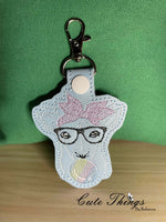 Bubblegum Goat DIGITAL Embroidery File, In The Hoop Key fob, Snap tab, Keychain, Bag Tag