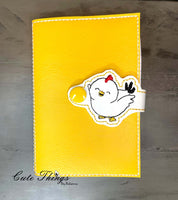 Cute Chicken Tab DIGITAL Embroidery File, Cord Wrap, Notebook Cover Tab