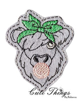 Bubblegum Cow No Horns DIGITAL Embroidery File, In The Hoop, Feltie, Mini