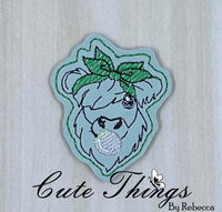 Bubblegum Cow No Horns DIGITAL Embroidery File, In The Hoop, Feltie, Mini