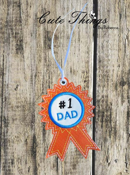 Number 1 Dad Applique  DIGITAL Embroidery File, In The Hoop Bookmark, Ornament, Gift Bag Tag, Eyelet