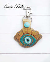 Evil Eye DIGITAL Embroidery File, In The Hoop Key fob, Snap tab, Keychain, Bag Tag