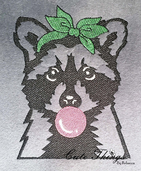 Bubblegum Raccoon DIGITAL Embroidery File,  4x4, 5x7, 6x10, 7x12,