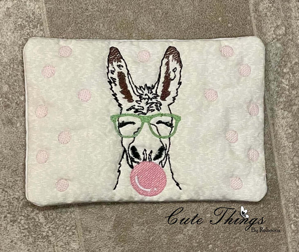 Bubblegum Donkey Mug Rug, Snack Mat  DIGITAL Embroidery File, In The Hoop 5x7, 6x10