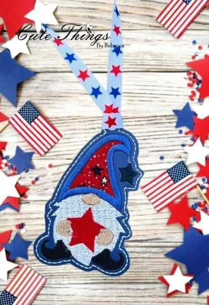 Star Gnome Applique DIGITAL Embroidery File, In The Hoop Bookmark, Ornament, Gift Bag Tag, Eyelet