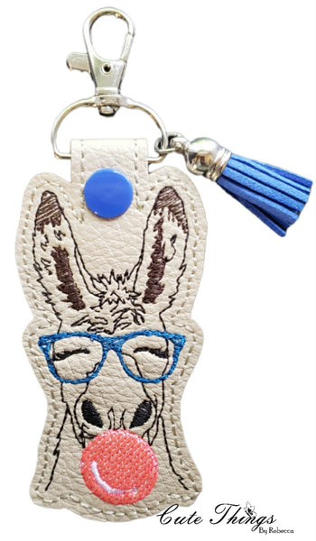 Bubblegum Donkey DIGITAL Embroidery File, In The Hoop Key fob, Snap tab, Keychain, Bag Tag