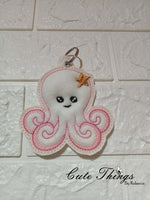 Cute Octopus DIGITAL Embroidery File, In The Hoop Bookmark, Ornament, Gift Bag Tag, Eyelet