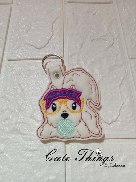 Bubblegum Squirrel  DIGITAL Embroidery File, In The Hoop Key fob, Snap tab, Keychain, Bag Tag