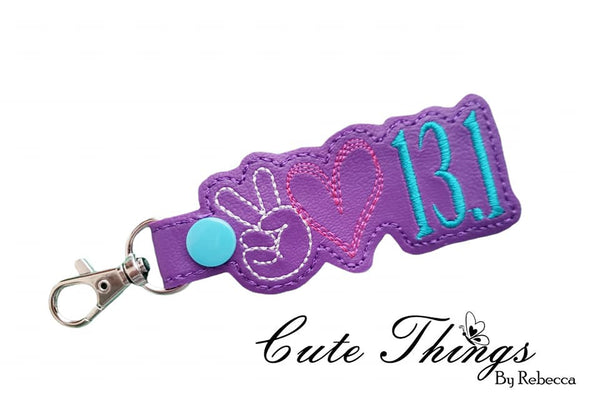 Peace Love 13.1 DIGITAL Embroidery File, In The Hoop Key fob, Snap tab, Keychain, Bag Tag