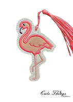 Flamingo Applique DIGITAL Embroidery File, In The Hoop Bookmark, Ornament, Gift Bag Tag, Eyelet