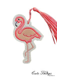 Flamingo Applique DIGITAL Embroidery File, In The Hoop Bookmark, Ornament, Gift Bag Tag, Eyelet