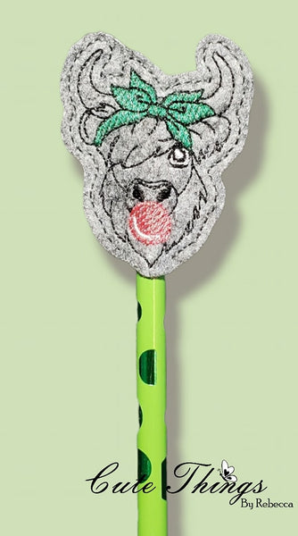 Bubblegum Cow DIGITAL Embroidery File, In The Hoop, Pencil Topper