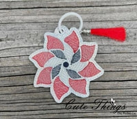 Pinwheel DIGITAL Embroidery File, In The Hoop Bookmark, Ornament, Gift Bag Tag, Eyelet