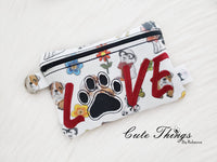 Love  Reverse Applique Paw  Bag DIGITAL Embroidery File, In The Hoop,  three sizes available  5x7, 6x10, 7x12 money purse, makeup bag, personals bag.