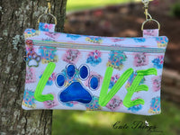 Love  Reverse Applique Paw  Bag DIGITAL Embroidery File, In The Hoop,  three sizes available  5x7, 6x10, 7x12 money purse, makeup bag, personals bag.