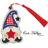 Star Gnome Applique DIGITAL Embroidery File, In The Hoop Bookmark, Ornament, Gift Bag Tag, Eyelet