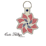 Pinwheel DIGITAL Embroidery File, In The Hoop Key fob, Snap tab, Keychain, Bag Tag