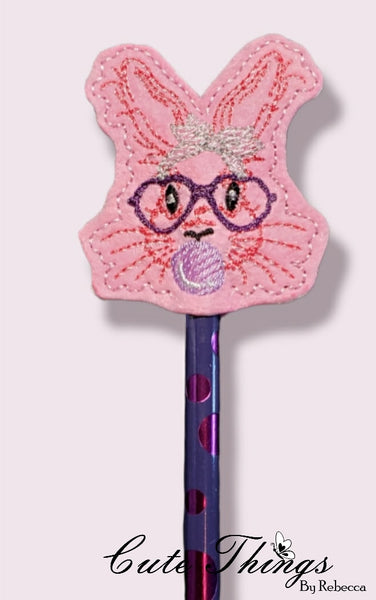 Bubblegum Bunny DIGITAL Embroidery File, In The Hoop, Pencil Topper
