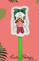 Bubblegum Chicken DIGITAL Embroidery File, In The Hoop, Pencil Topper