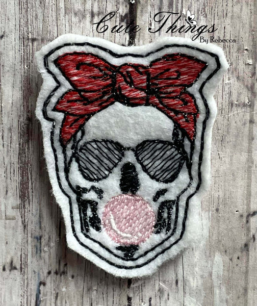 Bubblegum Skull Mini DIGITAL Embroidery File, In The Hoop, Feltie, Mini