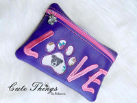 Love  Reverse Applique Paw  Bag DIGITAL Embroidery File, In The Hoop,  three sizes available  5x7, 6x10, 7x12 money purse, makeup bag, personals bag.