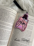 Lady Reading  DIGITAL Embroidery File, In The Hoop Bookmark, Ornament, Gift Bag Tag, Eyelet