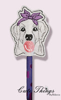 Bubblegum Dog DIGITAL Embroidery File, In The Hoop, Pencil Topper