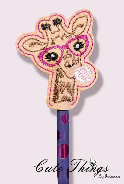 Bubblegum Giraffe DIGITAL Embroidery File, In The Hoop, Pencil Topper