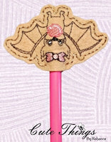 Bubblegum Bat DIGITAL Embroidery File, In The Hoop, Pencil Topper