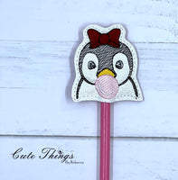 Bubblegum Penguin DIGITAL Embroidery File, In The Hoop, Pencil Topper