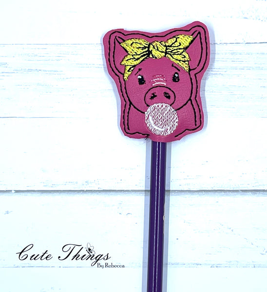 Bubblegum Pig DIGITAL Embroidery File, In The Hoop, Pencil Topper
