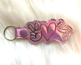 Peace Love Flamingo DIGITAL Embroidery File, In The Hoop Key fob, Snap tab, Keychain, Bag Tag