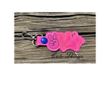 Peace Love Flamingo DIGITAL Embroidery File, In The Hoop Key fob, Snap tab, Keychain, Bag Tag