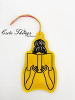 Lady Reading  DIGITAL Embroidery File, In The Hoop Bookmark, Ornament, Gift Bag Tag, Eyelet