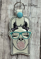 Bubblegum Llama DIGITAL Embroidery File, In The Hoop Key fob, Snap tab, Keychain, Bag Tag